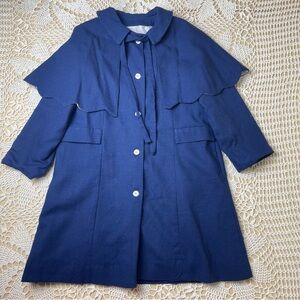 Vintage 1980s Girls 6 Years Navy Blue Dress Coat Capelet Set
